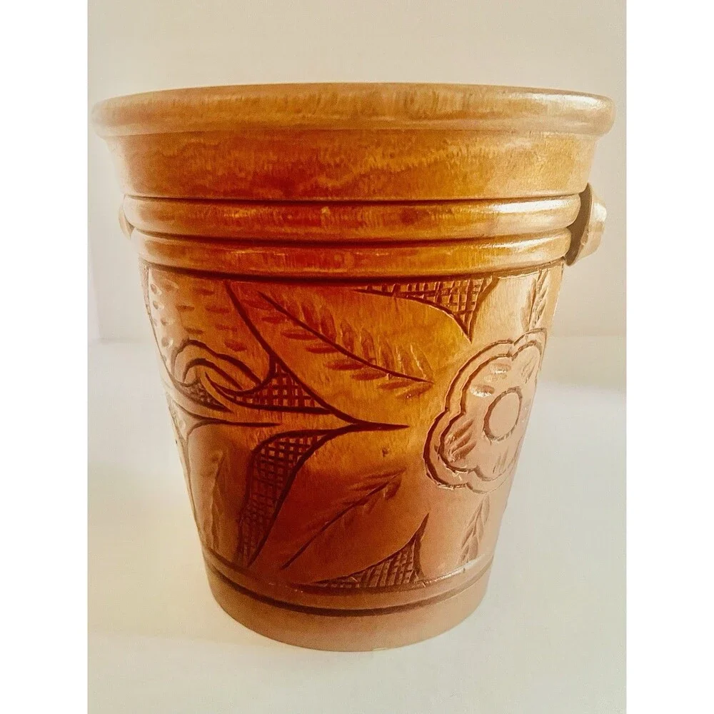 Vintage Wood Tiki Ice Bucket Planter Carved No Lid Or Handle